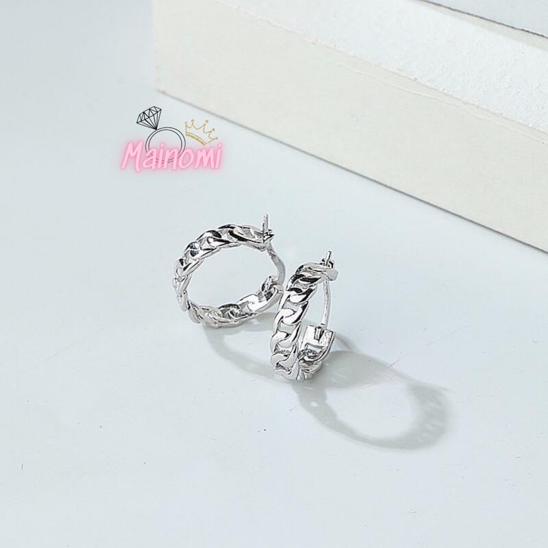 Bông tai kiểu, thiết kế hình mắt xích, mới lạ độc đáo Mainomi Shop Bạc Xinh