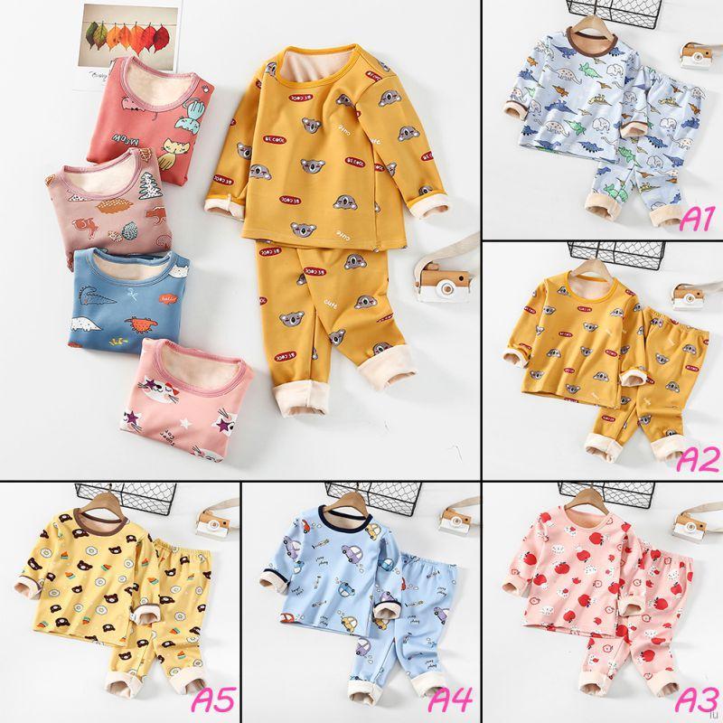 Bộ Đồ Ngủ Vải Cotton Dày Họa Tiết Động Vật Đáng Yêu Cho Bé