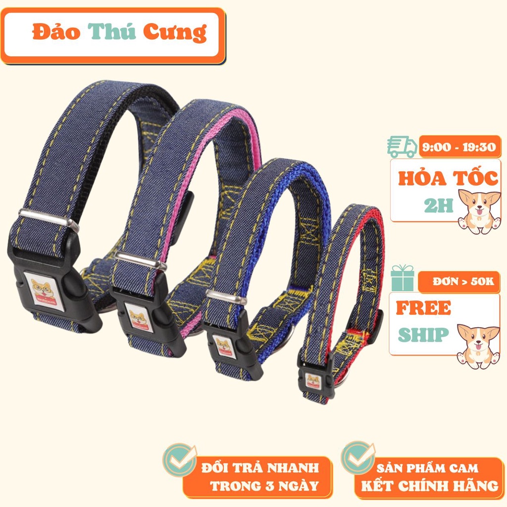 Vòng cổ chó Vải bò - Vòng cổ 3 lớp bền chắc cho chó và mèo