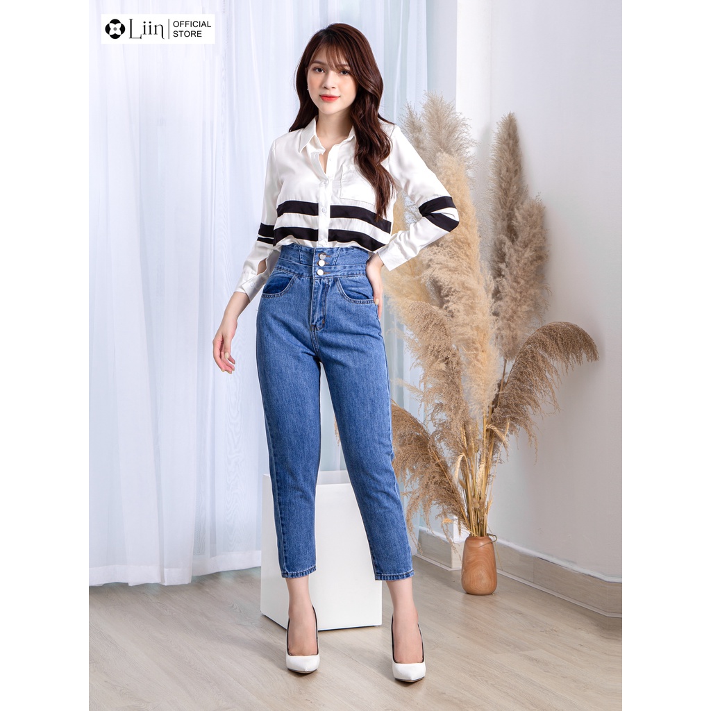 Quần Jean xanh 3 Cúc thiết kế cạp cao, phong cách cá tính, năng động Liin Clothing Q3462