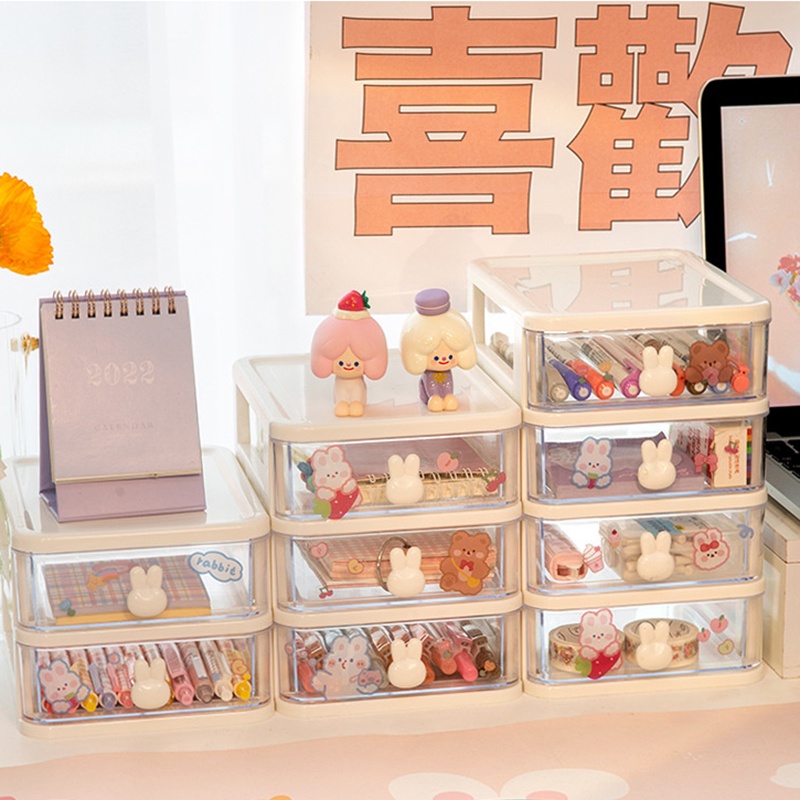 Hộp Ngăn Kéo 3 Tầng Trong Suốt Chất Liệu PP Chống Bụi Đựng Đồ Trang Sức Để Bàn Tiện Dụng