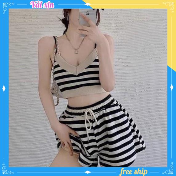 Set đồ bơi kẻ sọc ngang xinh xắn - S60  , thời trang nữ Hamoon
