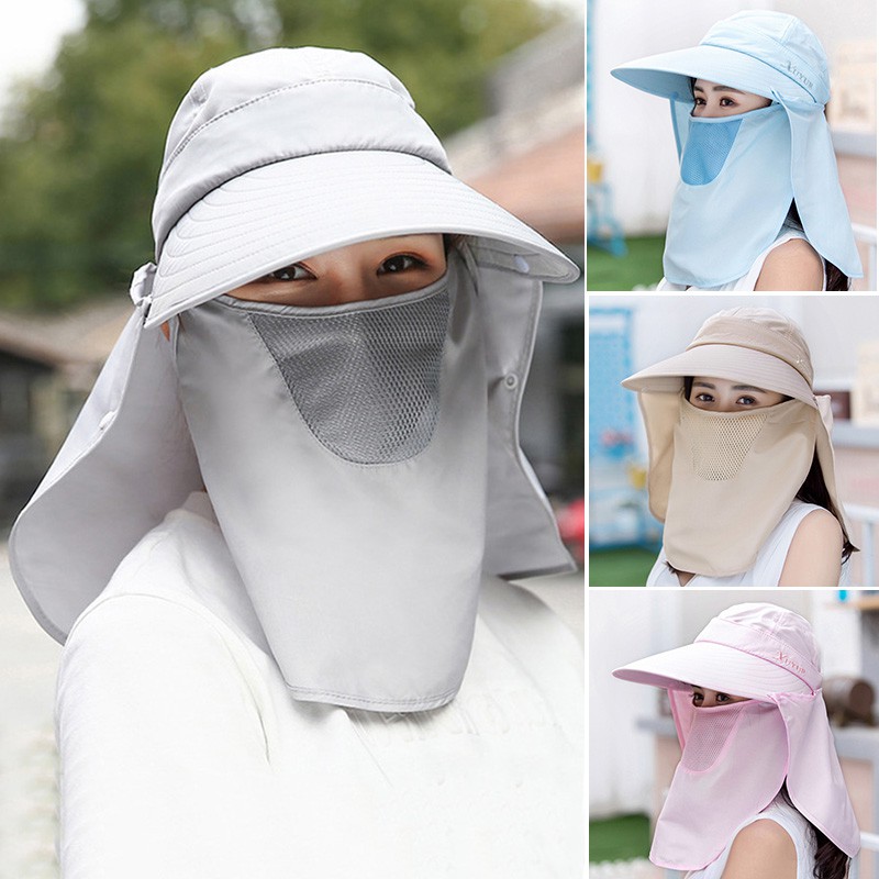Mũ chống nắng UV vành rộng che kín mặt cổ tiện dụng cho nữ