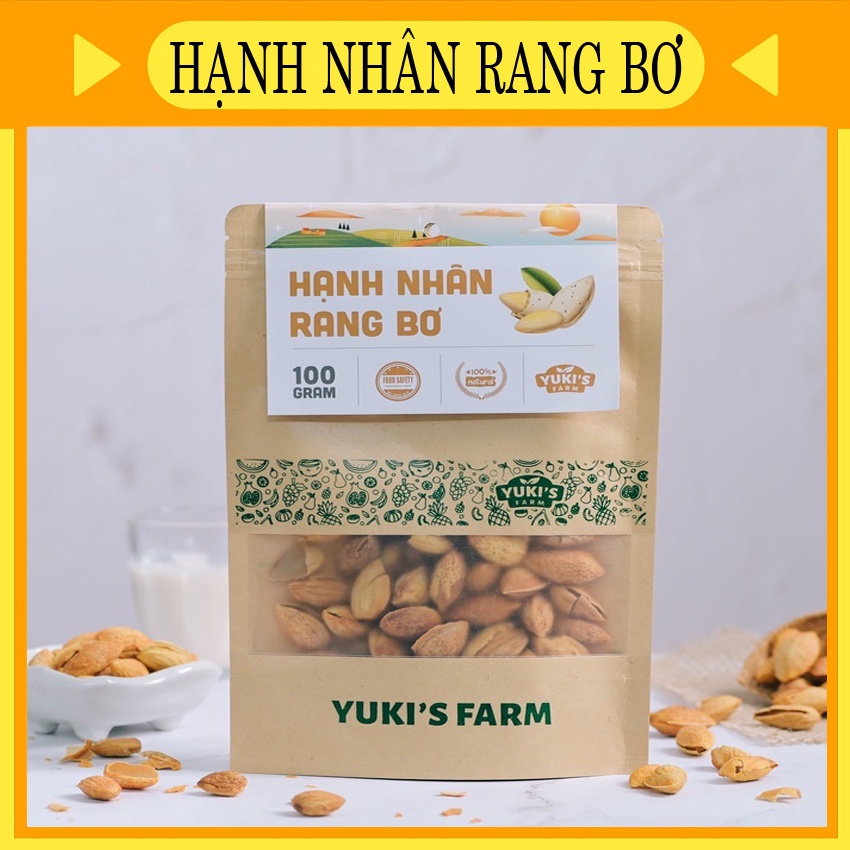 Hạt Hạnh Nhân Rang Bơ YUKI FARM Túi 100g - Hạt Dinh Dưỡng Sấy Khô Organic Cho Bà Bầu, Trẻ Em, Hỗ Trợ Ăn Kiêng, Giảm Cân