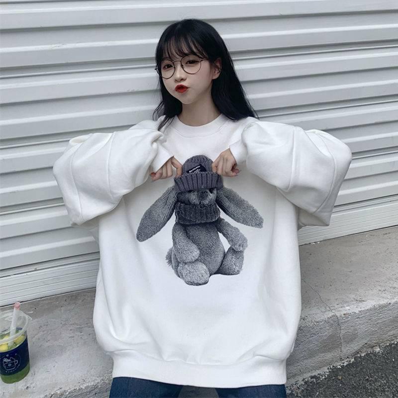 Áo hoodie tay dài dáng rộng phong cách retro thiết kế mới thời trang mùa thu 2021 dành cho nữ
