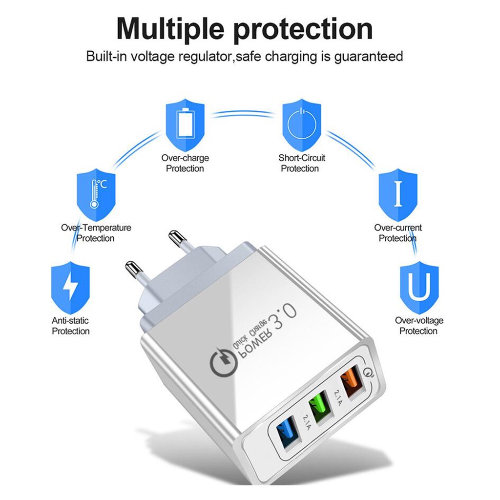 Cốc Sạc Nhanh 3 Cổng Usb Mini 36w Qc3.0 Phích Cắm Us / Eu / Uk