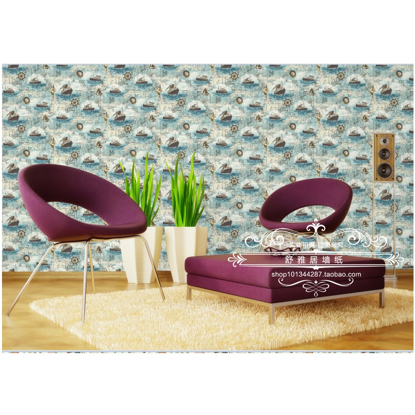 Giấy dán tường thuyền buồm khổ rộng 45cm có keo sẵn