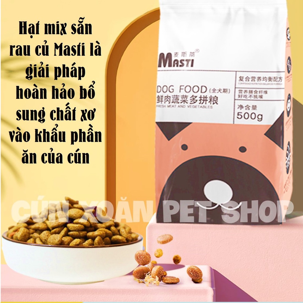 Hạt thức ăn cho chó trộn sẵn rau củ Masti (túi 500g) hạt thức ăn bổ sung chất xơ cho chó