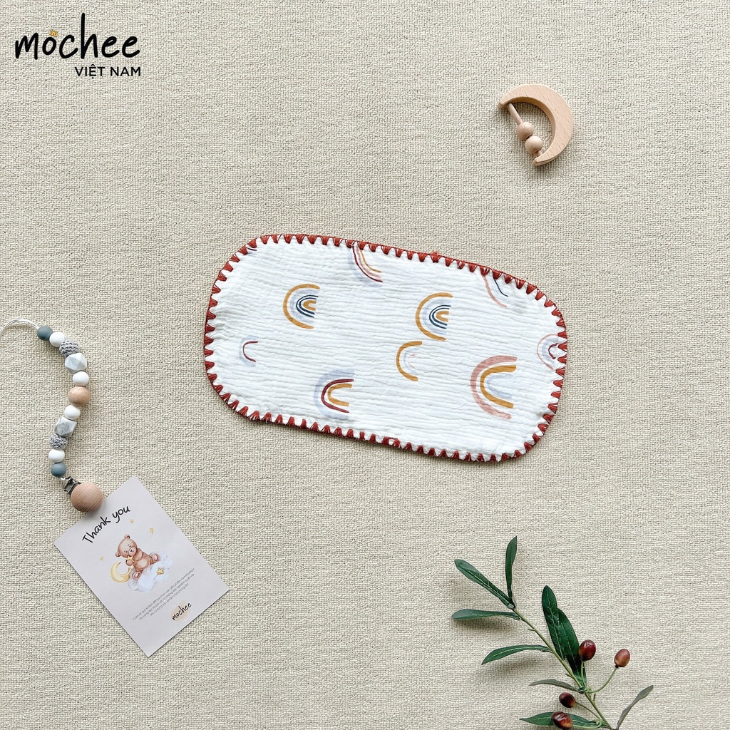 Gối xô thấm mồ hôi Mochee cho bé sơ sinh, gối vải xô muslin hữu cơ 15x30 cm - Monnie Kids