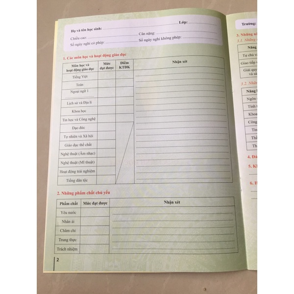 Học Bạ Tiểu Học Thông Tư 27/2020/TT-BGD