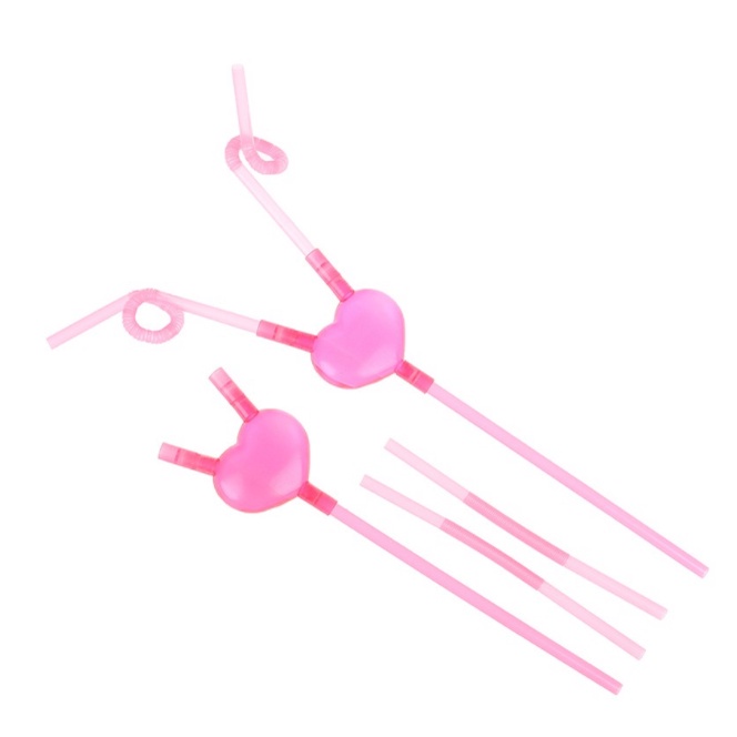 Ống Hút Nhựa Hình Trái Tim Hai Đầu Sáng Tạo Cho Cặp Đôi