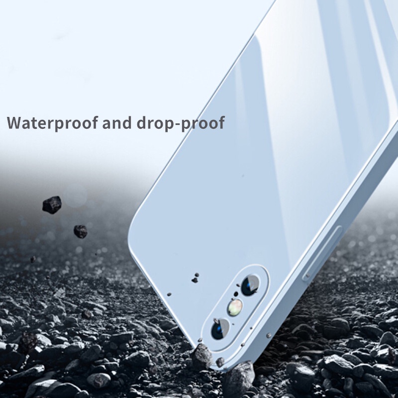 Ốp Điện Thoại Silicon Mặt Kính Cường Lực Màu Xanh Dương Cho iPhone 14 13 12 11 Pro Max X XR XSMax 14