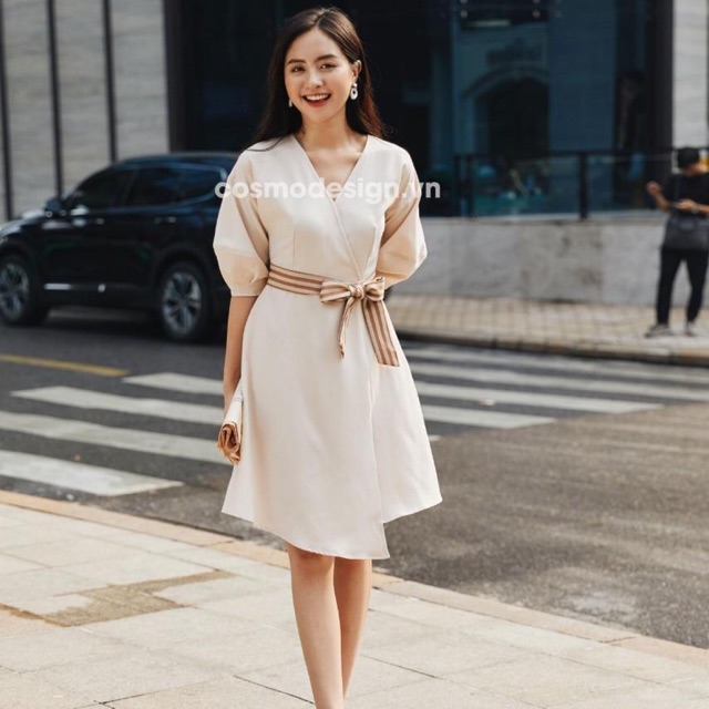 Váy liền tay lỡ thắt nơ eo