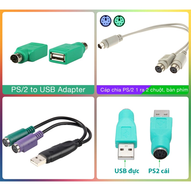 Đầu chuyển PS2 sang USB, USB sang PS2 chuột, bàn phím cho máy tính bàn PC, máy tính đồng bộ, công nghiệp, Laptop