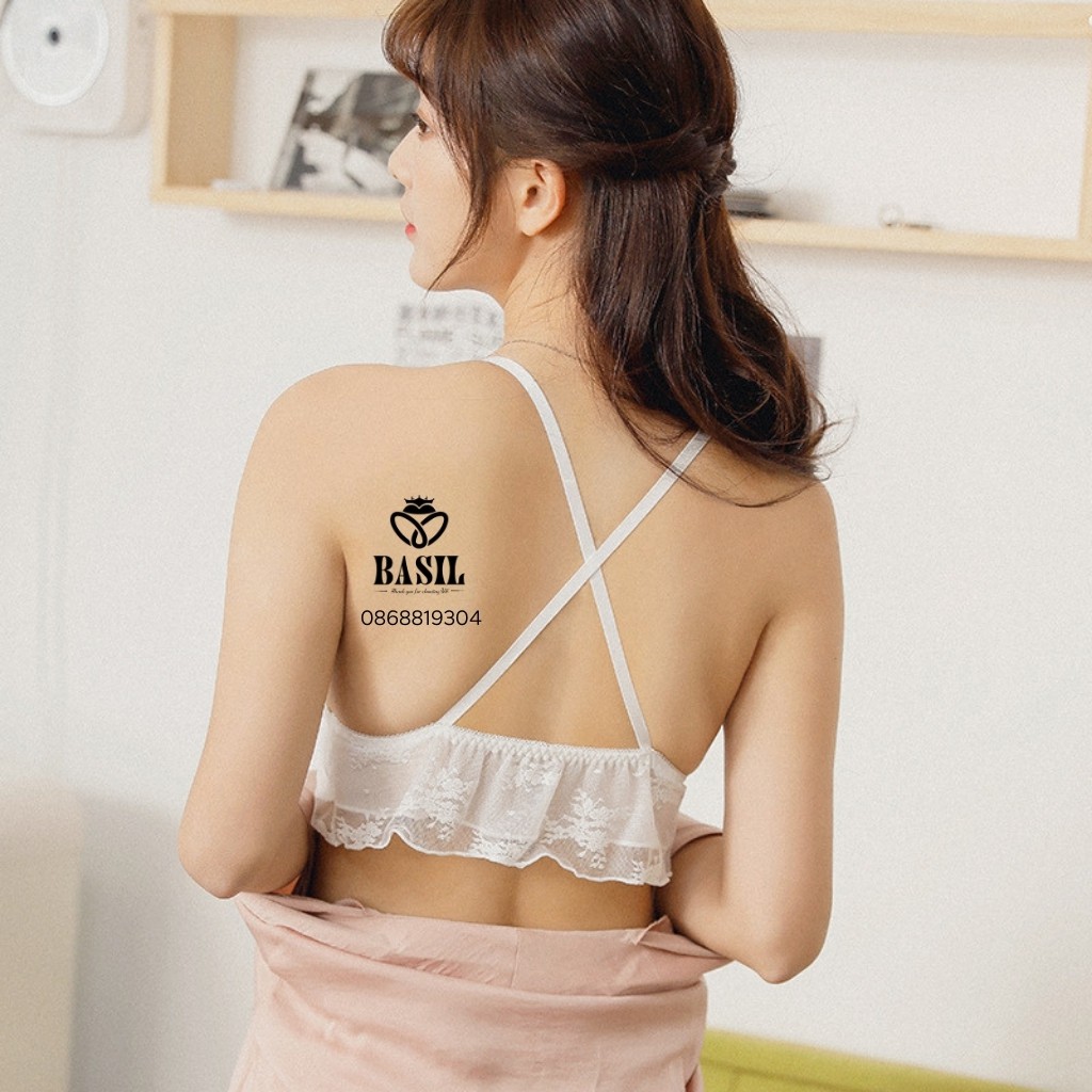Áo lót ren Basil SS03 nữ cup tam giác dây chéo không gọng mút mỏng chất mềm