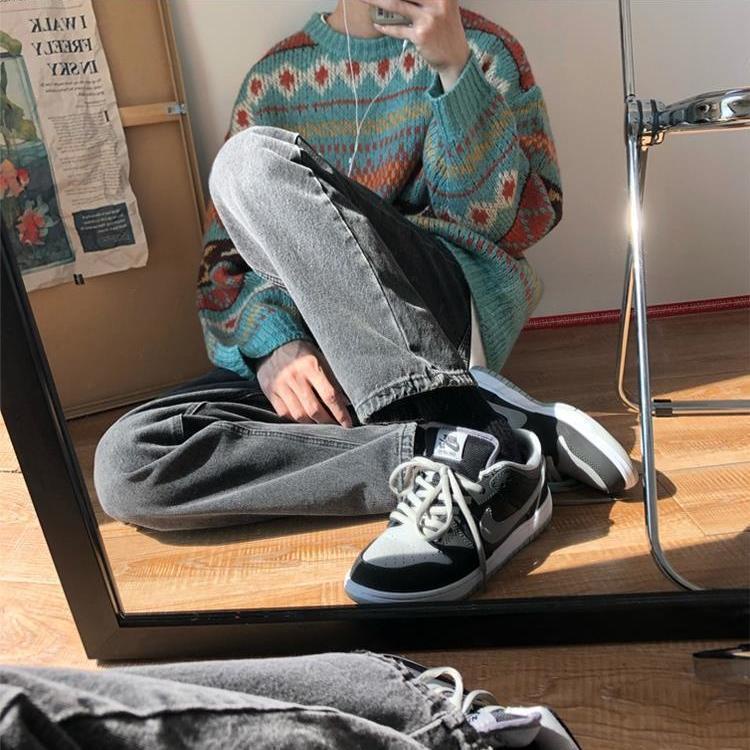 Áo Sweater Dệt Kim Dày Dặn Dáng Rộng Phong Cách Thời Trang Hàn Quốc Cho Nam Giới