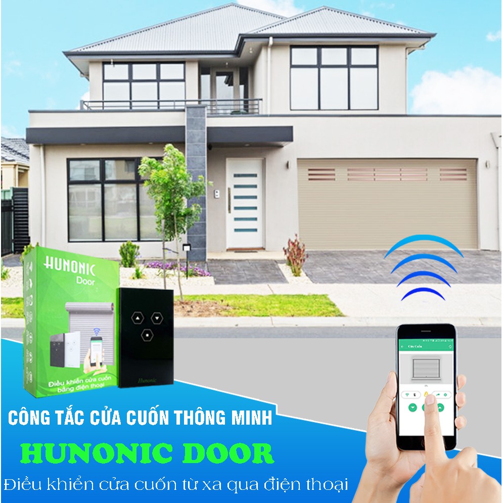 Công Tắc Cửa Cuốn Thông Minh Hunonic Door Trắng│Công tắc điều khiển cửa cuốn từ xa bằng điện thoại qua Wifi, Bluetooth