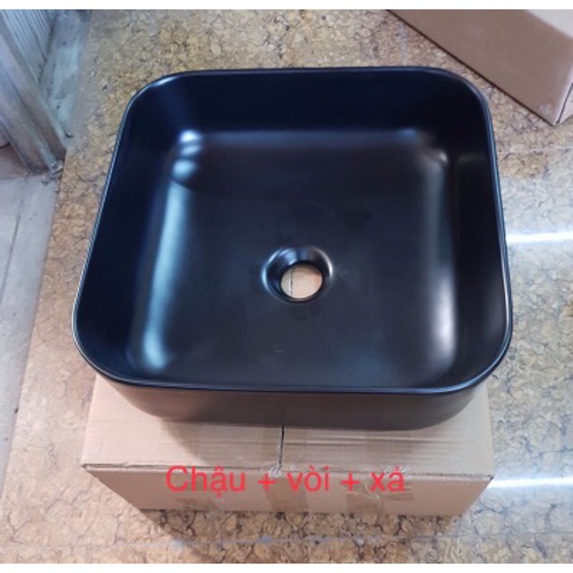 Lavabo sứ màu đen, lavabo rửa mặt đặt bàn nhỏ gọn sang trọng - tạo nên đẳng cấp