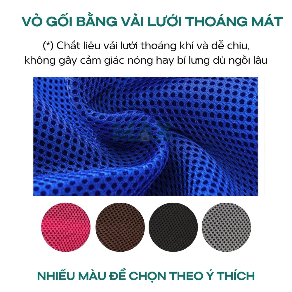 Gối tựa lưng ghế văn phòng ghế ô tô bằng cao su non giảm đau lưng có đai cài, phần vỏ gối bằng vải lưới siêu thoáng mát | BigBuy360 - bigbuy360.vn