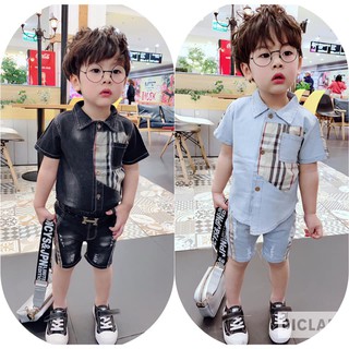 Bộ bò cộc tay phối kẻ br cho bé trai