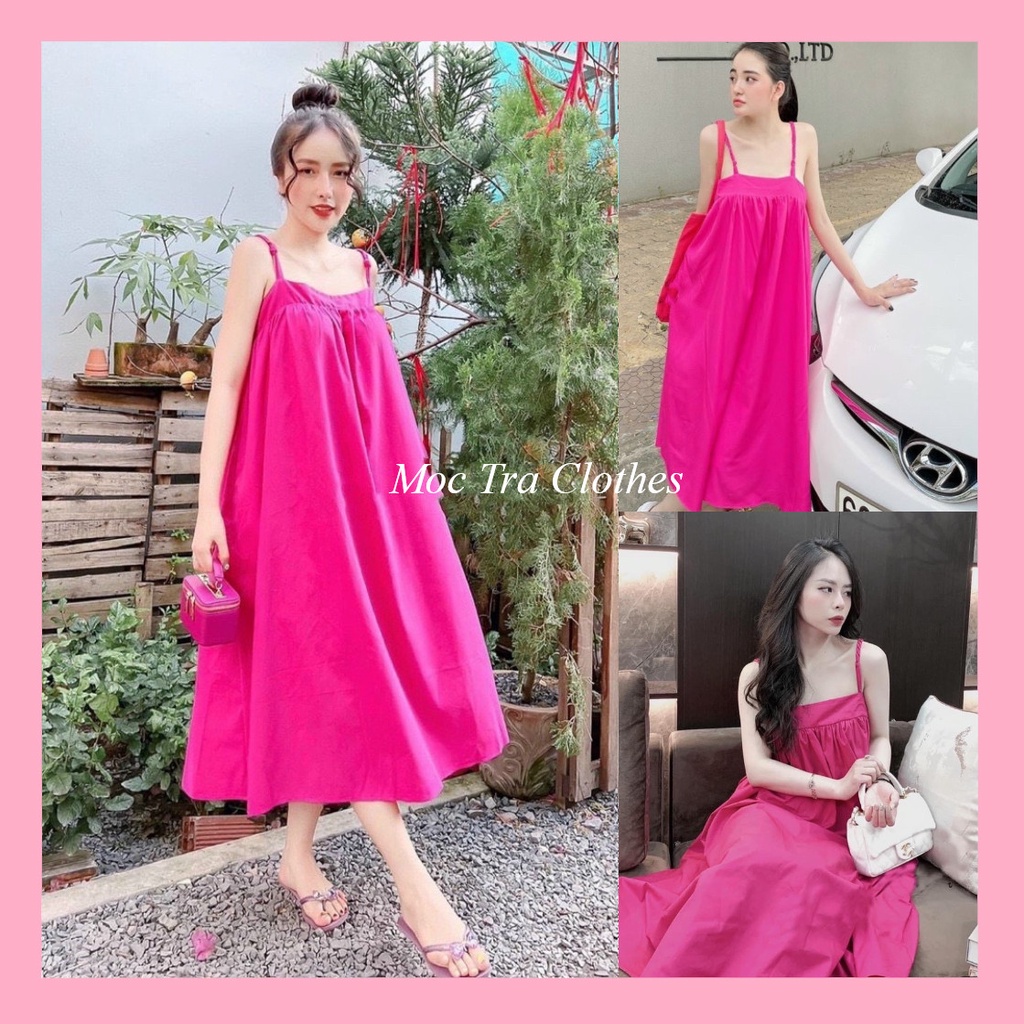 Đầm maxi hồng sen tết dây dáng hai dây dài đi biển siêu xinh, Váy 2 dây nữ rẻ trung rẻ đẹp