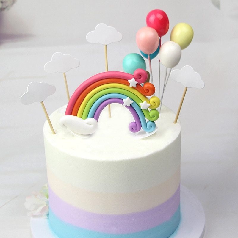 Set 24 Phụ Kiện Trang Trí Bánh Cupcake Hình Kỳ Lân Cầu Vồng Dễ Thương