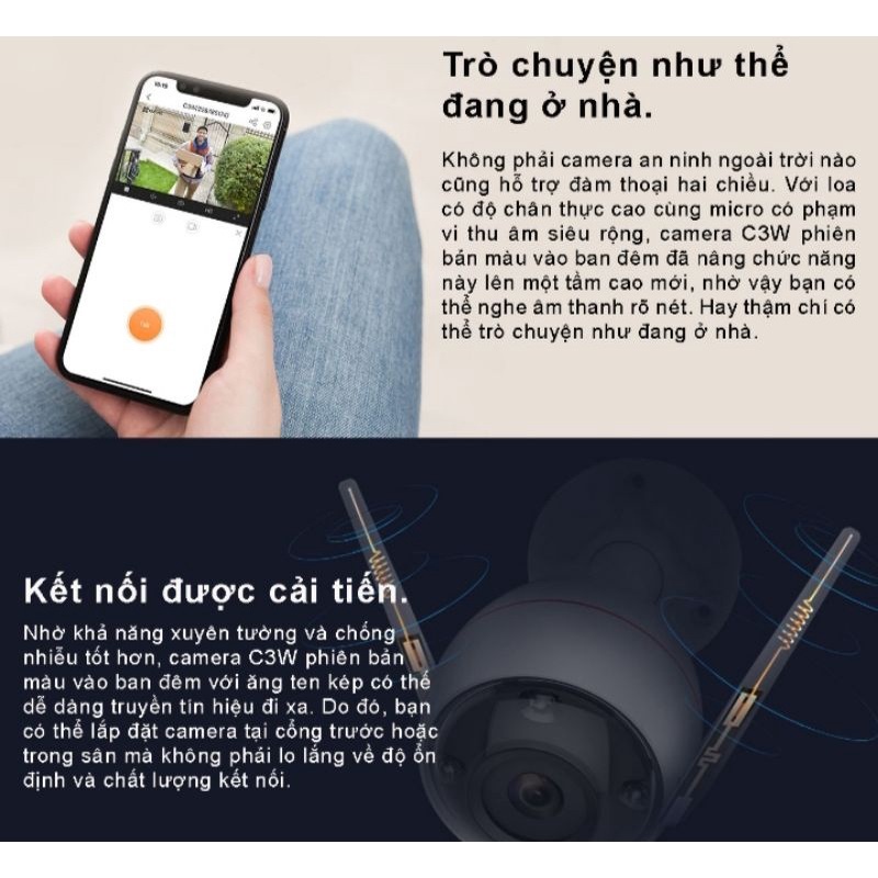 Camera WiFi ngoài trời, ghi hình màu ban đêm EZVIZ C3W CS-CV310 1080P 2.0MP - Hàng Chính Hãng