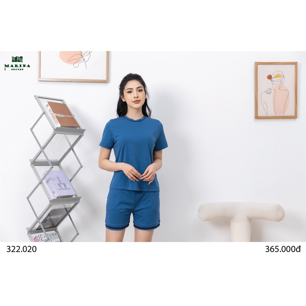 Đồ Bộ Nữ Mặc Nhà MARINA NGUYỄN, Thiết Kế Cổ Tròn, Tay Ngắn Độc Đáo, Vải Cotton Mềm Mịn, Thoáng Mát 322020