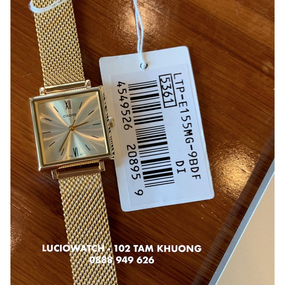 Đồng hồ nữ chính hãng Casio LTP-E155MG-9B mặt vuông màu vàng dây mesh