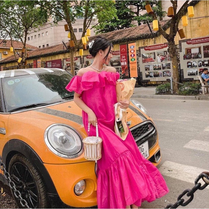 Váy Maxi Hồng Trễ Vai Dáng Dài Siêu Xinh Có Ảnh Thật Kèm Video