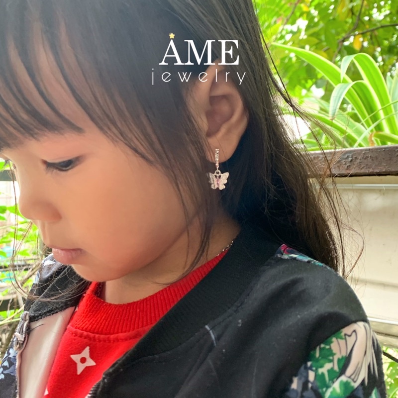 Bông Tai Khuyên Bạc Ta Cho Bé Đính đá Hồng