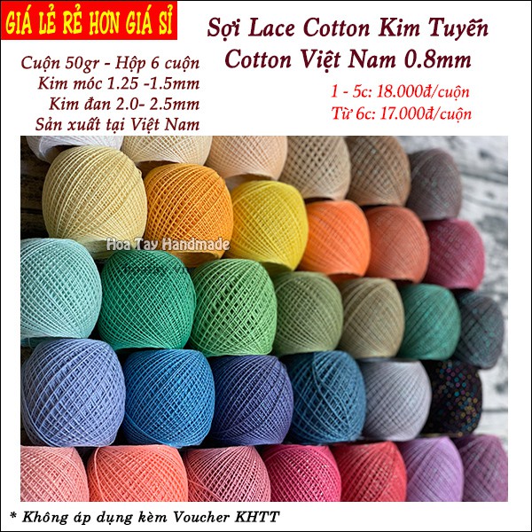 Sợi Lace Cotton Kim Tuyến BM từ 56 đến 94- Cotton Việt Nam 0.8mm - Cotton kim tuyến đan móc áo, đầm