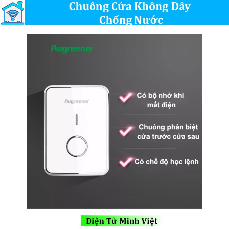 Chuông cửa không dây chống nước, không dùng pin Augreener N1 (Phiên bản nâng cấp)