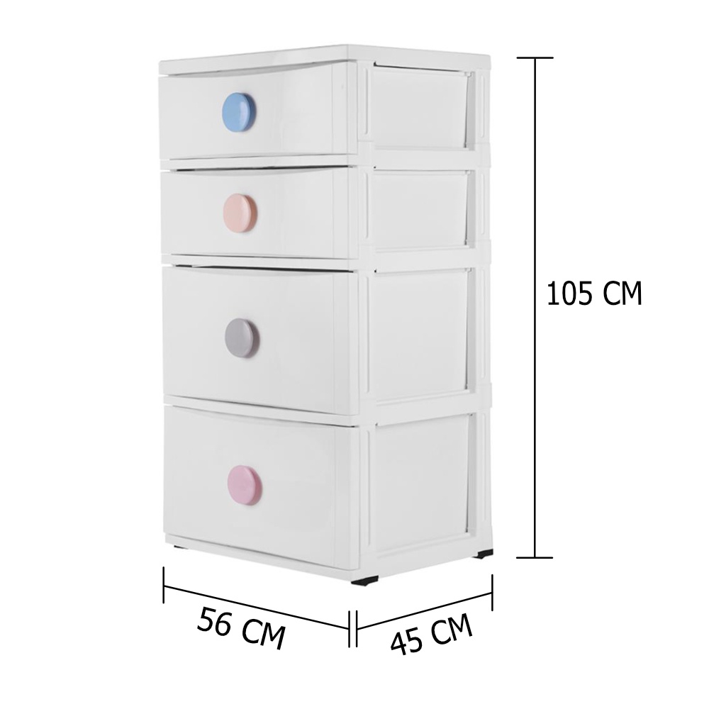 HomeBase STACKO Tủ nhựa 4 tầng có bánh xe Thái Lan W56xH105xD45cm màu trắng tay cầm Pastel