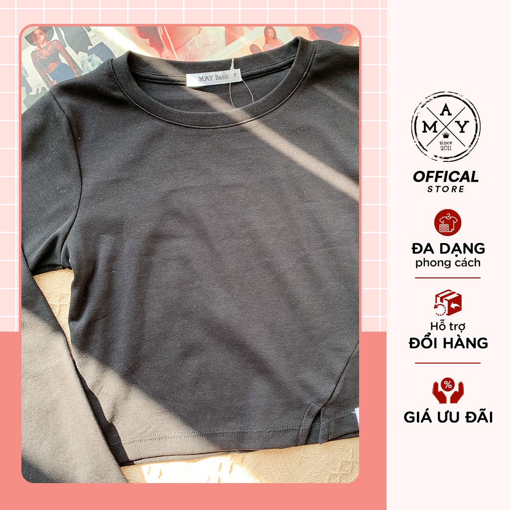 Áo Croptop Dài Tay Nữ MAY.SINCE 2011 Chất Liệu Cotton, Thiết Kế Ôm Tôn Dáng, Xẻ Can Sườn Cá Tính VAK05-0130