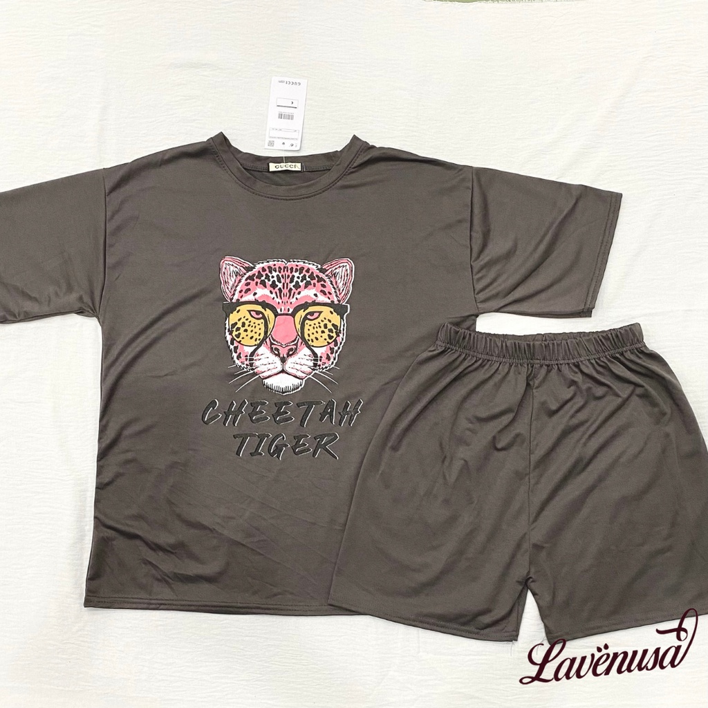 Bộ mặc nhà nữ cotton cộc tay hình báo cho bạn gái dưới 60kg LAVENUSA QA22