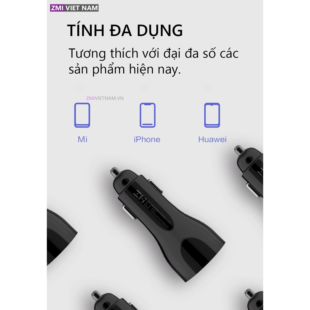 [ ZMI VIỆT NAM ] Củ Sạc Nhanh Ô Tô ZMI AP721 2 Cổng Type C và USB A Sạc Nhanh 45W | Bảo Hành 18 Tháng