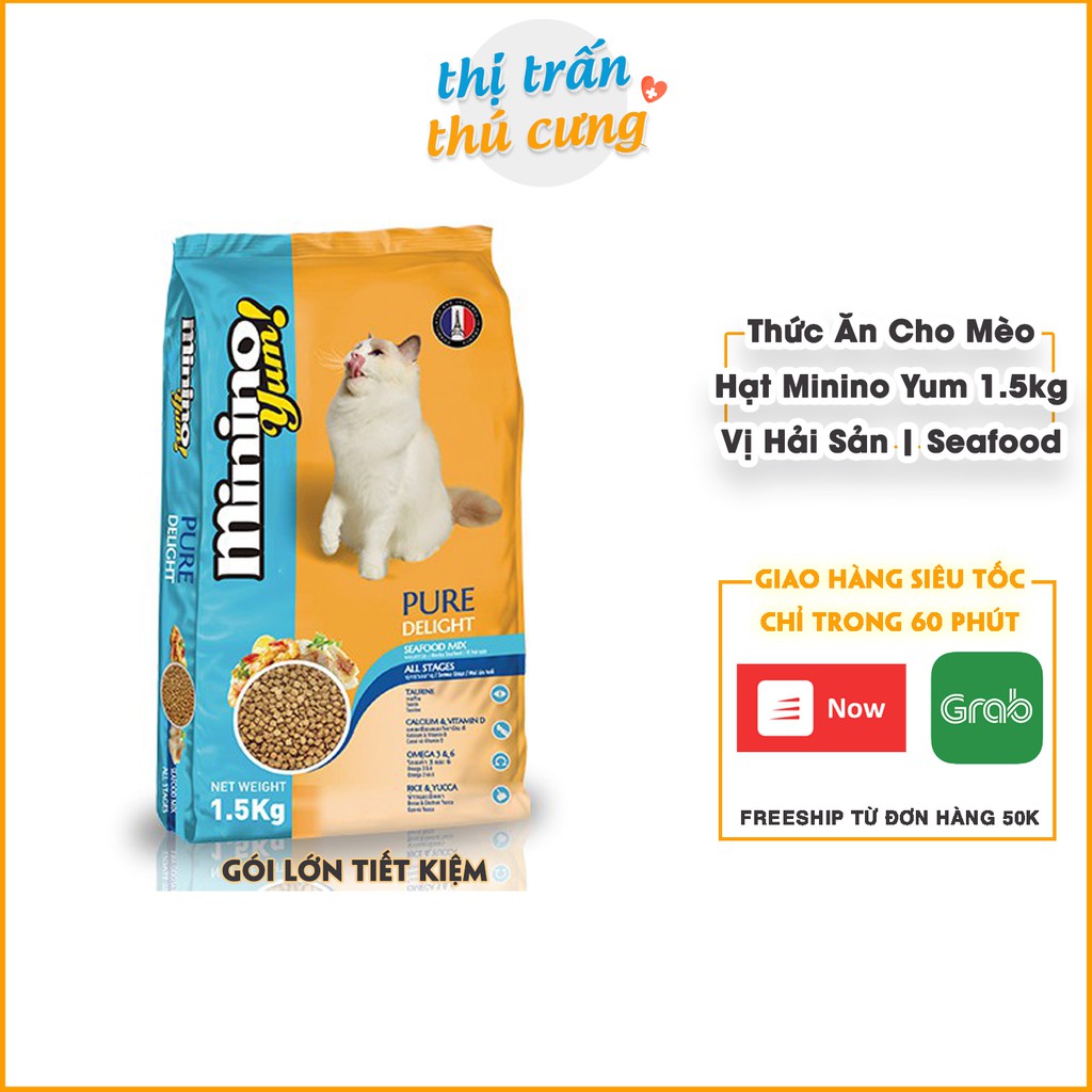 Thức ăn cho mèo mọi lứa tuổi - Minino Yum Vị Hải Sản 1.5kg | Hạt Mèo Minino Yum Hải Sản