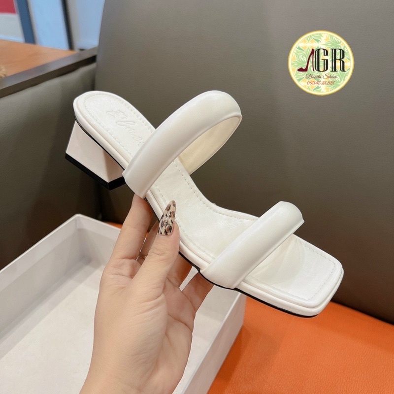 Guốc 2 quai phồng da mềm gót siêu chắc 5cm (hàng đẹp)