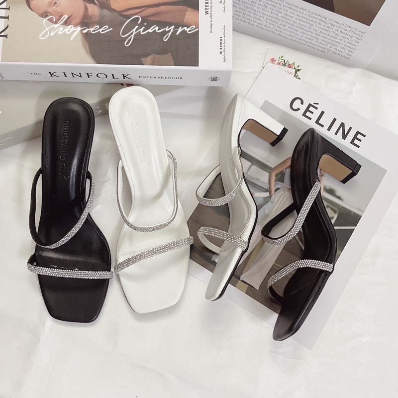 Guốc 2 quai đá sáng da mềm gót dẹp 5cm (hàng đẹp)