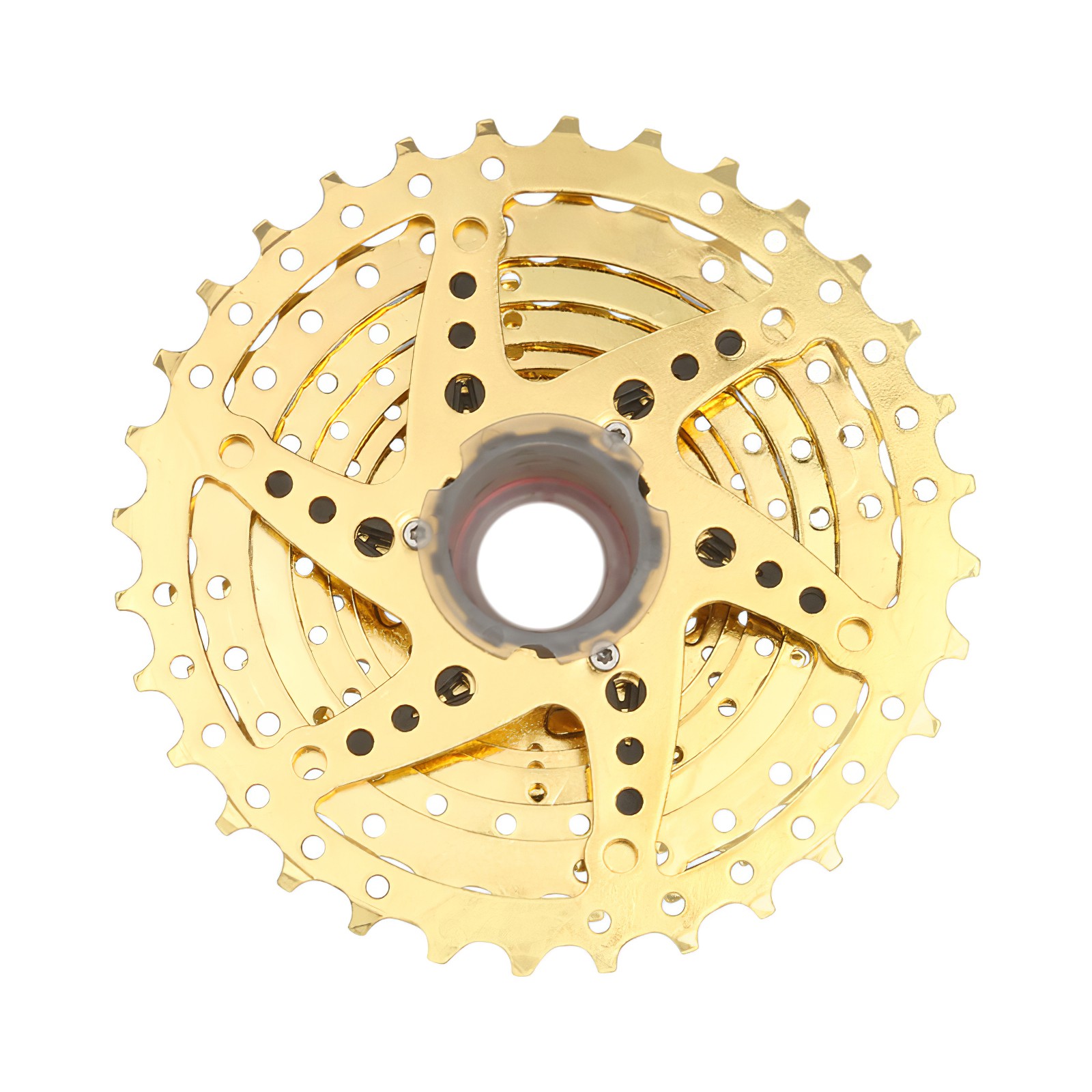 YYG4-Bicycle Cassette 9 Speeds 11-32T Chrome-Molybdenum Steel Mountain Bike Flywheel Durable Hollow Design Golden Bicycle Parts Climbing Flywheel Cycling Accessories