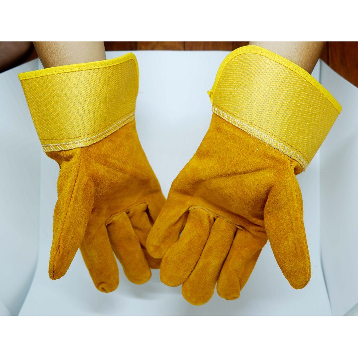 Găng tay da thợ hàn CMART - Găng tay da bò 2 lớp cổ ngắn - Dụng cụ bảo hộ lao động