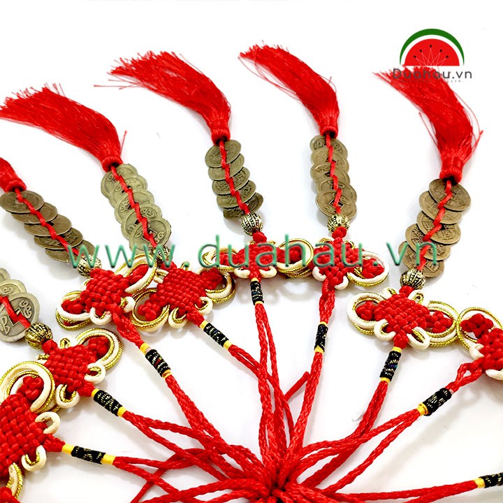 Dây Treo 5 Đồng Tiền Xu Cổ - Nút treo May Mắn Viền Vàng