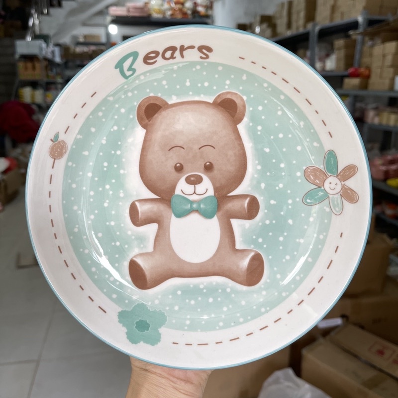 Bộ Bát Đĩa Sứ Chén Dĩa Ăn Cơm Hoạ Tiết Xanh Mint Decor Phong Cách Bắc Âu