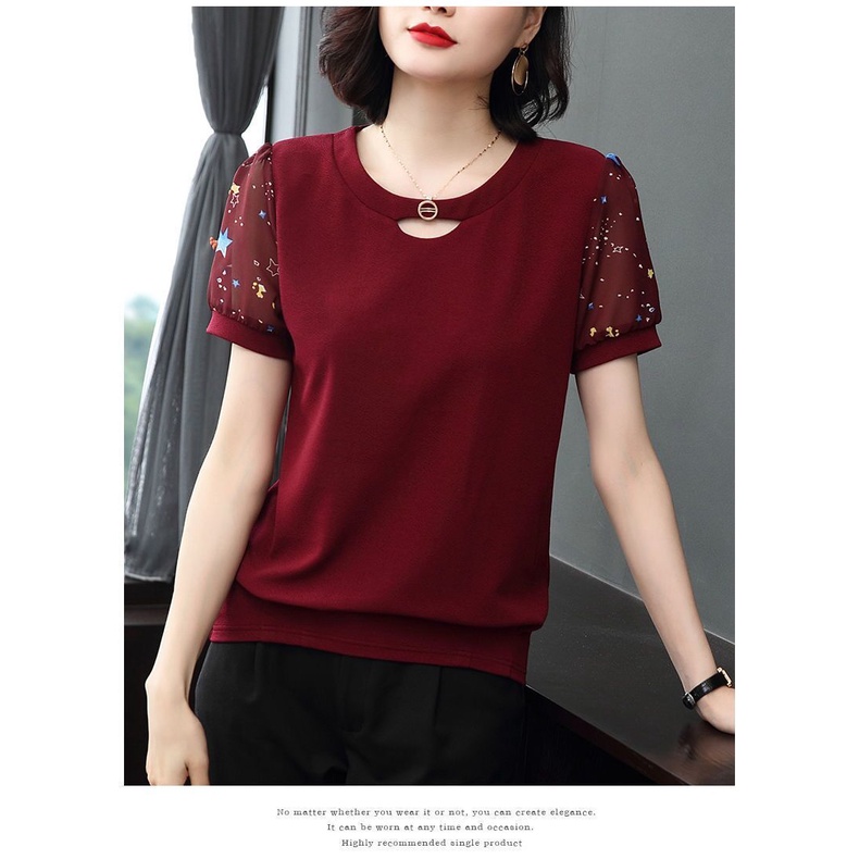 Áo Kiểu chiffon Tay Ngắn Dáng Rộng Thời Trang Mùa Hè Dành Cho Phụ Nữ Trung Niên