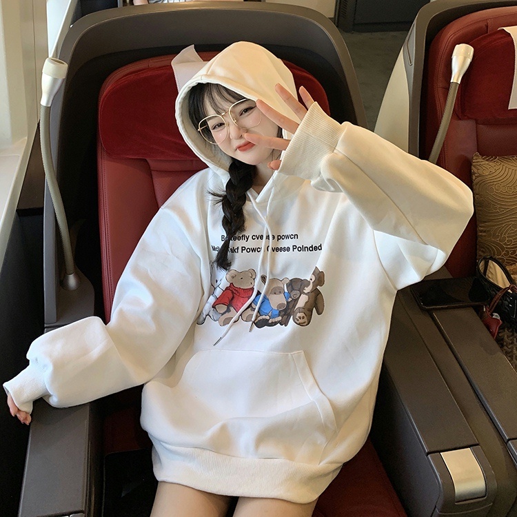 Áo hoodie ZHELIHANGFEI in hình gấu hoạt hình dễ thương cho nữ