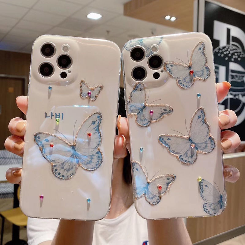 Ốp Điện Thoại Thiết Kế Hình Bướm 3d Màu Xanh Dương Cho iPhone 12 13 11 Pro Max X Xs Max Xr 4124