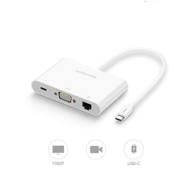Cáp Chuyển Đổi USB Type C To VGA + Hub USB 2.0 &amp; USB 3.0 hỗ trợ Lan 10/100Mbps Ugreen 30439