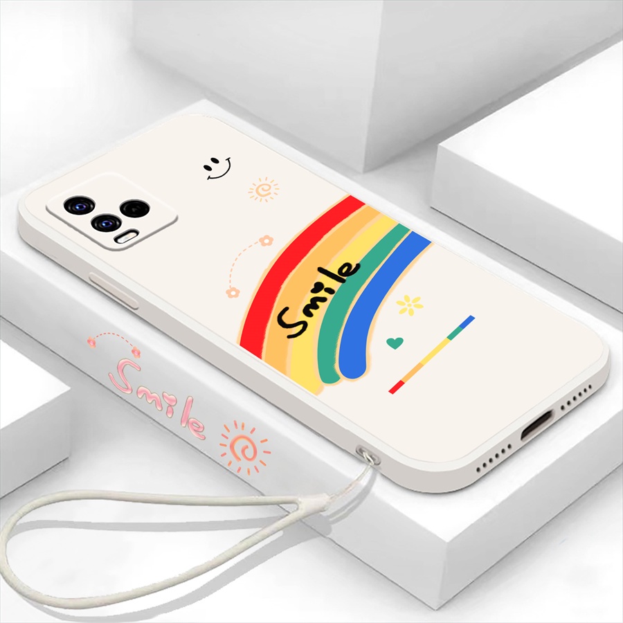 Ốp Điện Thoại Vuông In Hình Mặt Cười Cầu Vồng Cho IPhone 14 Pro Max 13 Pro Max 11 12 Xr XS 6 6S 7 8 Plus SE 2020