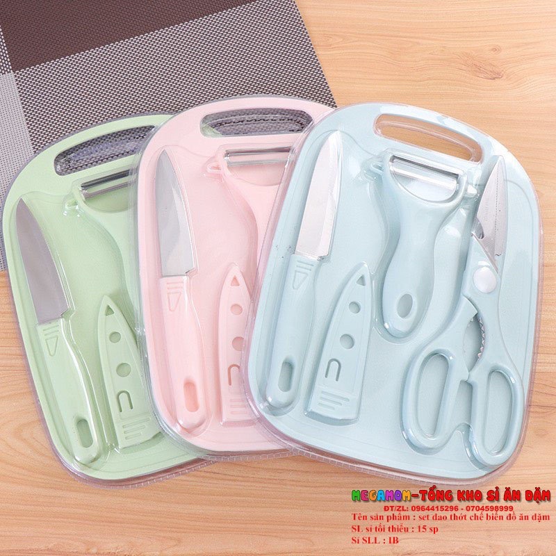 Bộ dụng cụ kéo, dao, thớt chế biến ăn dặm cho bé